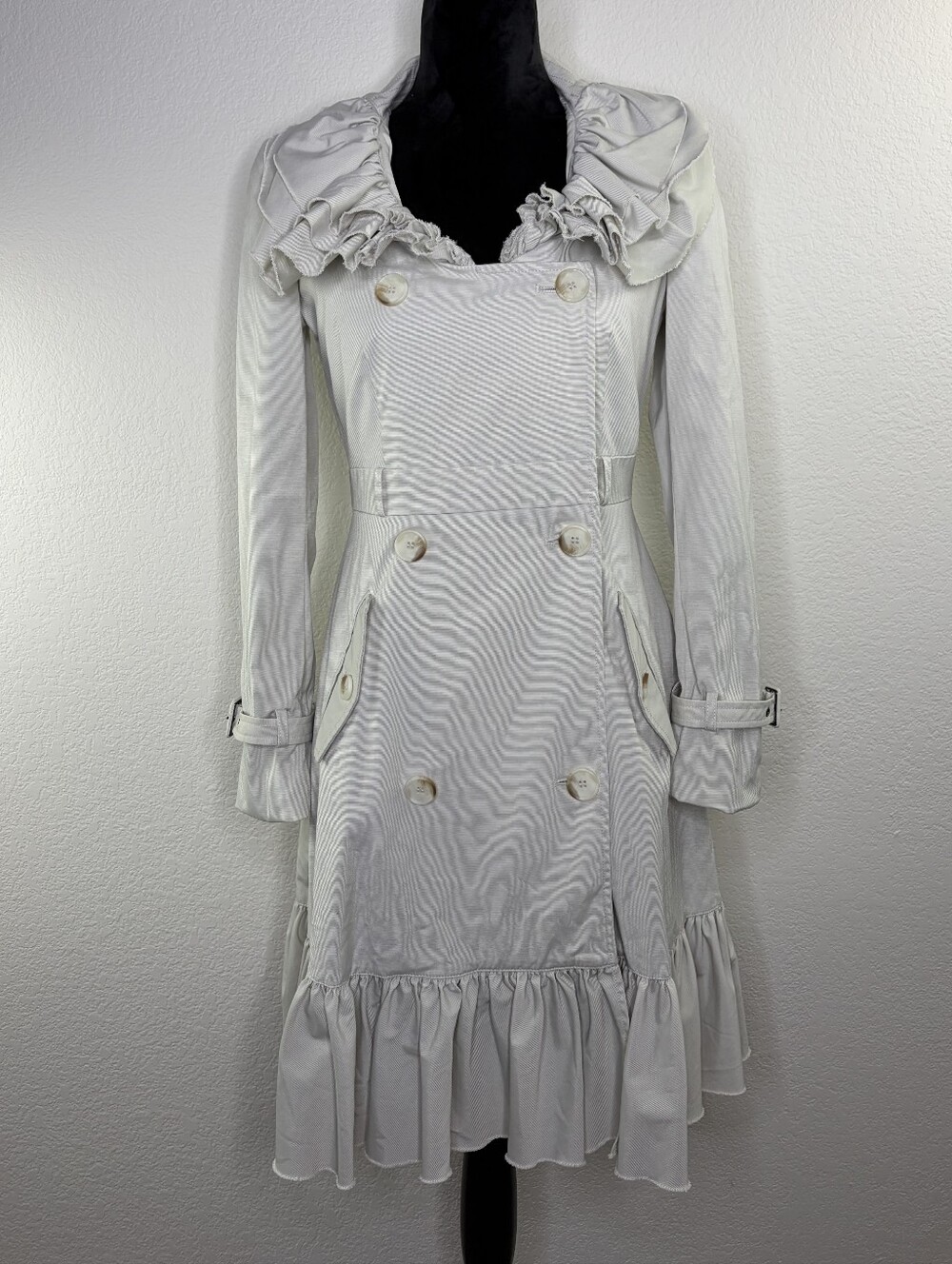 Sinclaire 10 ruffled double-breasted trench coat / raincoat dress 2